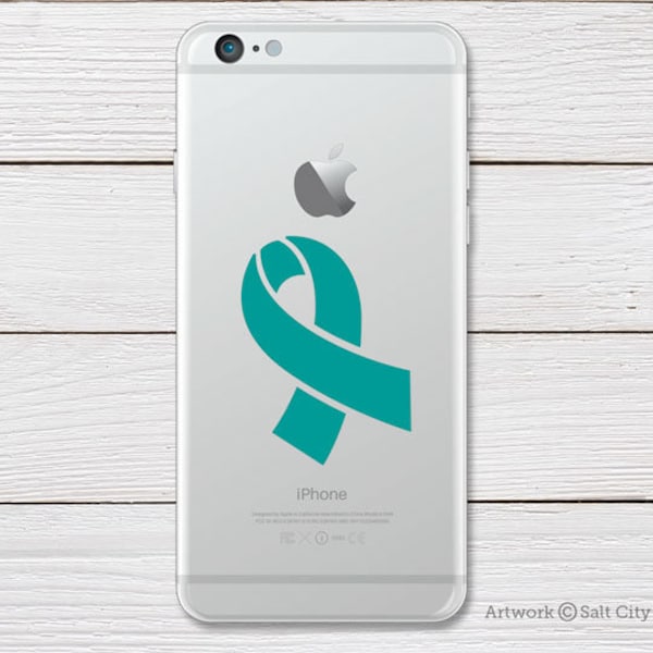 Awareness Ribbon Sticker - Ovarian Cancer Decal - Teal Ribbon, Cancer Support, Cancer Sucks - Phone Sticker, Laptop Decal, Notebook Sticker