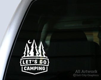 Let's Go Camping Decal, Camping Sticker - Outdoors, Nature, Pine Trees, Camper, Recreation, Vinyl - Car Decal, Laptop Sticker, RV Decal