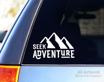 Seek Adventure in the Mountains Decal, Mountain Adventure Sticker - Popular Phrase - Vinyl, Bumper Sticker, Laptop Decal, Window Decal