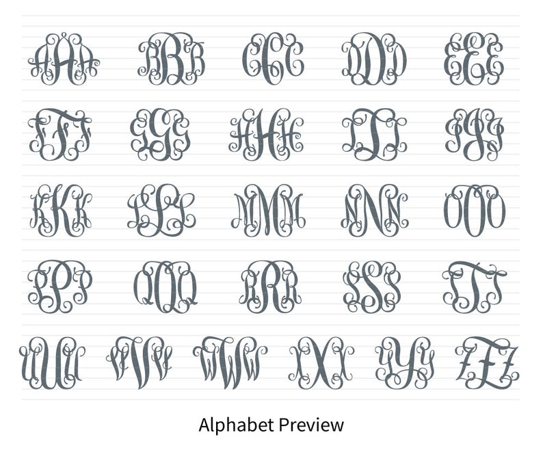 Alphabet preview of script letters