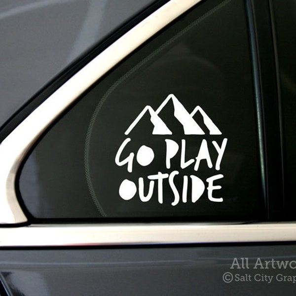 Go Play Outside Decal, Outdoors Sticker - Recreate, Sayings, Be in Nature, Mountain Range - Vinyl Laptop Sticker, Car Decal, RV Decal