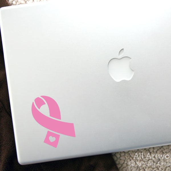 Heart Pink Ribbon Decal, Breast Cancer Ribbon Sticker - Awareness Ribbon, Cancer Support - Vinyl, Laptop Decal, Phone Sticker, Window Decal