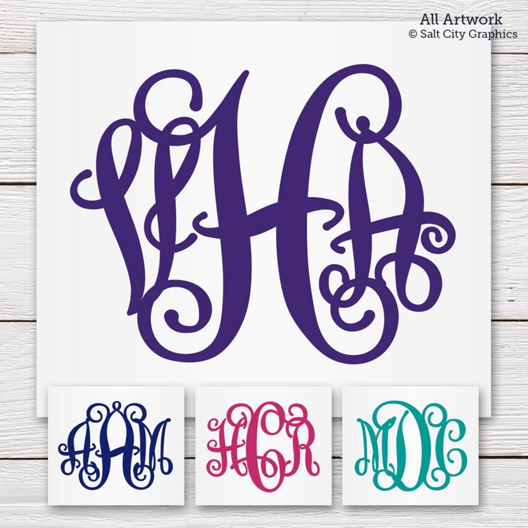 Micro Monogram Color Color Monogram Decal, Personalized Sticker - Script Monogram, Custom ...