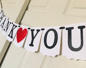 Thank You banner- Wedding banner- Thank you sign- Black Red and White banner- Wedding decoration- Black Red and White Thank you Banner