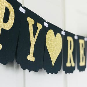 Happy Retirement Banner Retirement party decoration Black and gold banner Glitter Retirement Banner Black and Silver Retirement Banner image 2