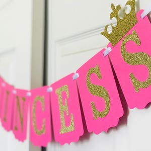 Rose et Or Princess Banner Baby Shower Decoration Baby Name Banner Rose and Gold with Crown Banner image 2