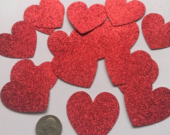 Hearts cut outs- Hearts Die cut- Valentine's Day decoration- Valentine's Day paper confetti- Red glitter hearts cutout- Valentines- 15pc