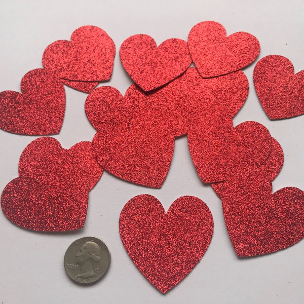 Hearts cut outs- Hearts Die cut- Valentine's Day decoration- Valentine's Day paper confetti- Red glitter hearts cutout- Valentines- 15pc