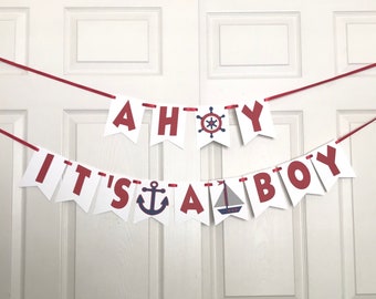 Ahoy It's A Boy Banner- Baby Shower Banner- Baby Shower Party Decoration- Ahoy It's A Boy Baby Shower Banner- Nautical Theme Baby Shower