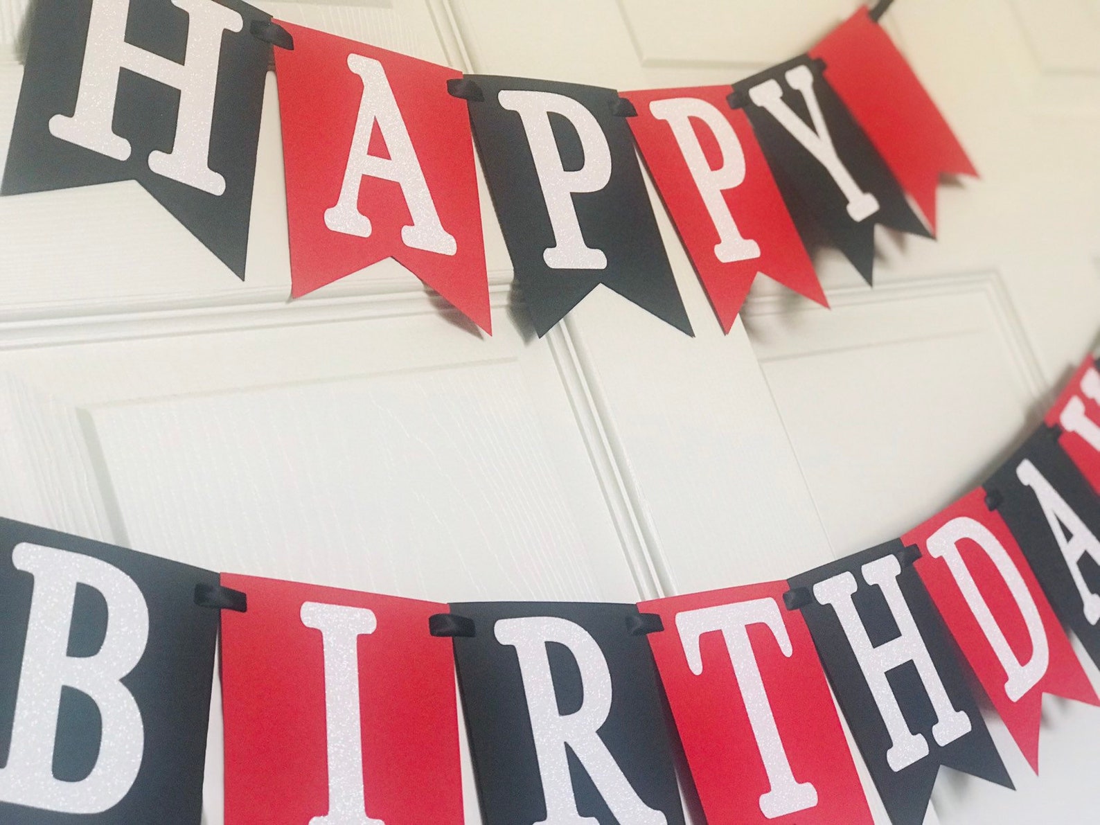 Black Red and White Banner Happy Birthday Banner Birthday Etsy