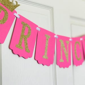 Rose et Or Princess Banner Baby Shower Decoration Baby Name Banner Rose and Gold with Crown Banner image 3