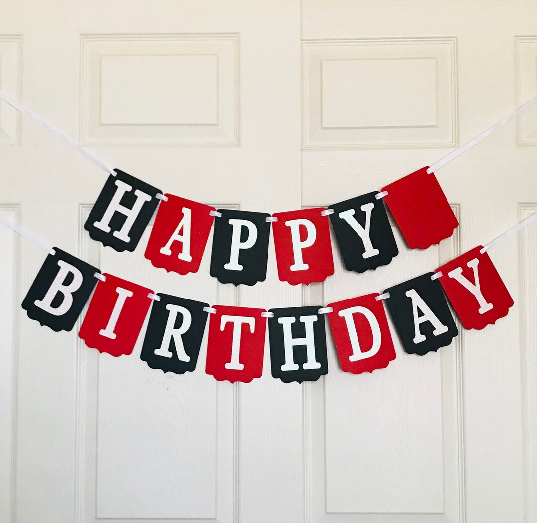 Black Red and White Banner- Happy Birthday Banner- Birthday Party ...