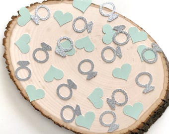 Conettis en papier Ring and Mint Heart- Décoration de douche nuptiale- Décoration de fête de jeune fille- Décoration de bague et de table de cœur- 50pcs