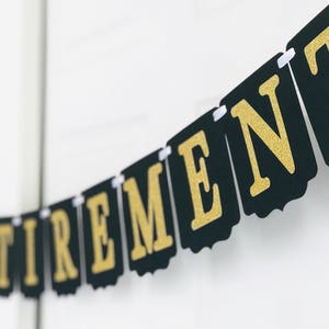 Happy Retirement Banner Retirement party decoration Black and gold banner Glitter Retirement Banner Black and Silver Retirement Banner image 3