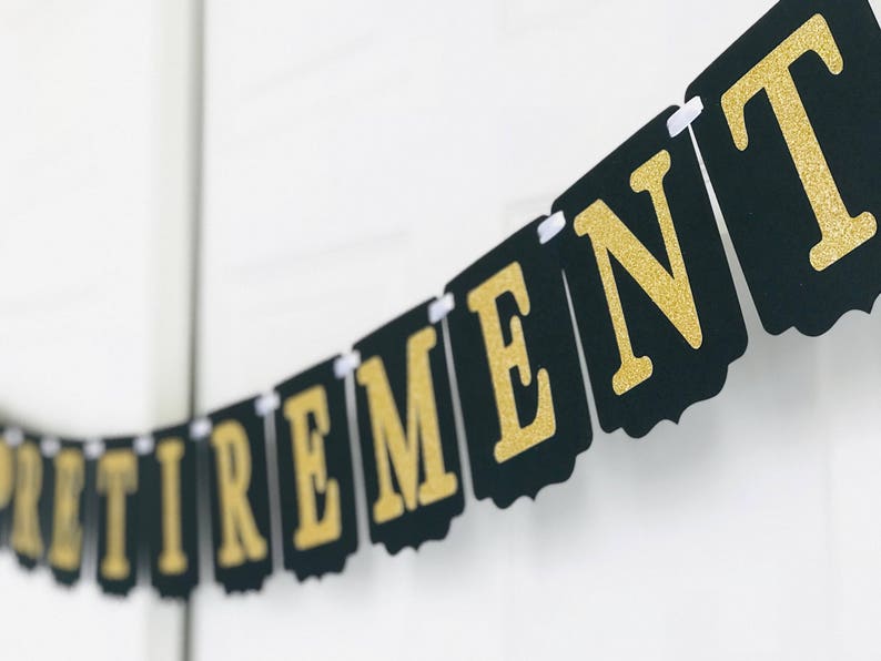 Happy Retirement Banner Retirement party decoration Black and gold banner Glitter Retirement Banner Black and Silver Retirement Banner image 3