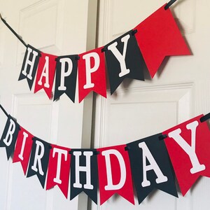 Black Red and White Banner Happy Birthday Banner Birthday - Etsy