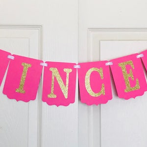 Rose et Or Princess Banner Baby Shower Decoration Baby Name Banner Rose and Gold with Crown Banner image 1