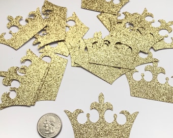 Glitter Crown- Crown cut out- Gold Crown- Gold Crown Cupcake Topper-Sparkly cupcake topper- Gold crown cut outs- Crown Favor tags