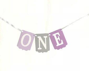 One High Chair Banner- Purple and Gray High Chair Banner- Purple Gray and White Banner