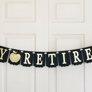 Happy Retirement Banner Retirement party decoration Black and gold banner Glitter Retirement Banner Black and Silver Retirement Banner image 5