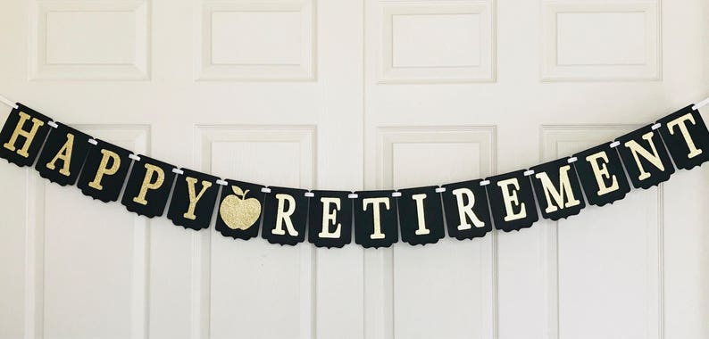 Happy Retirement Banner Retirement party decoration Black and gold banner Glitter Retirement Banner Black and Silver Retirement Banner image 5