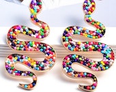 New KC JAT Designs Multicolor Seed Bead Serpent Earrings
