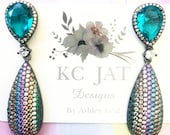 KC JAT Designs Emerald Crystal Studs with Multicolor Crystal Drops