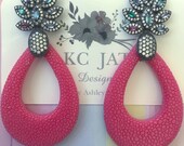 New KC JAT Designs Crystal Pink Flower Earrings