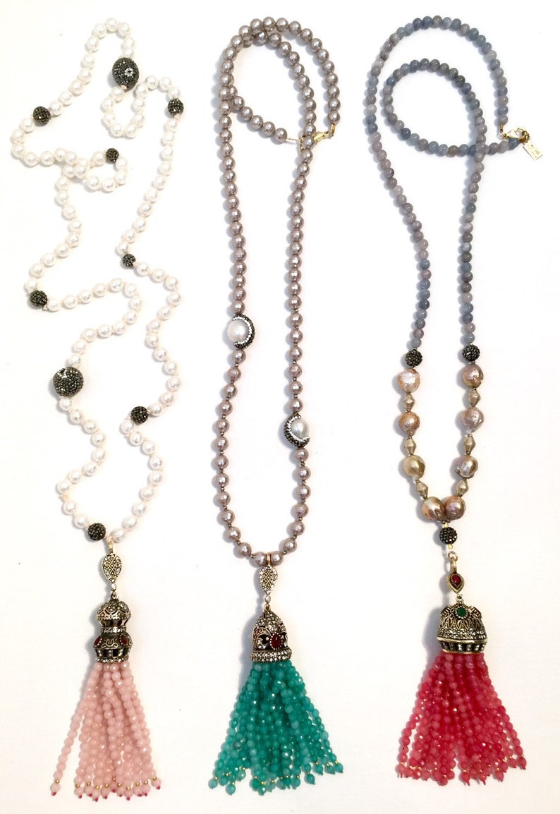 Summer Gemstone Tassels on Freshwater Pearls and Semiprecious Etsy
