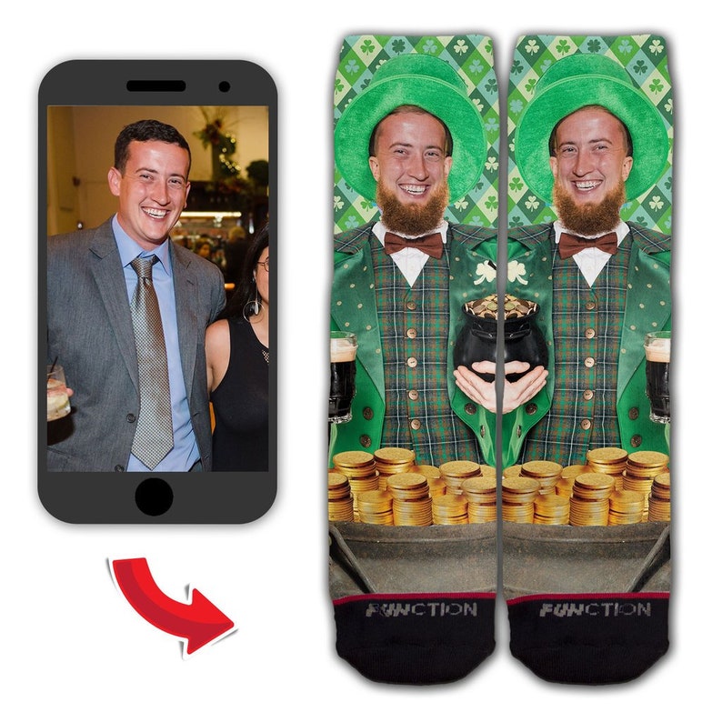 Patrick/'s Day Leprechaun Fashion Socks Upload Your Face Head Customize Gift Gag Personalize Photo Printed Custom St Function