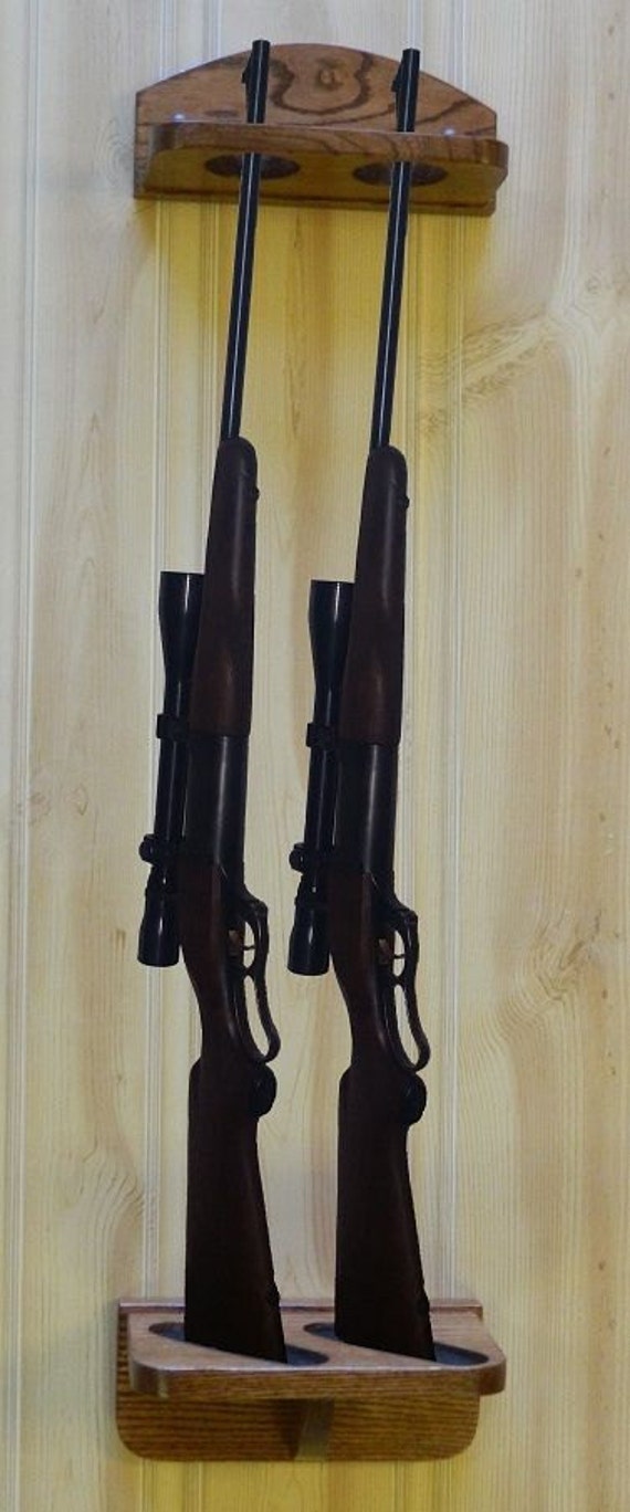 Gun Rack 2-gun vertical Wall Display solid oak wood | Etsy