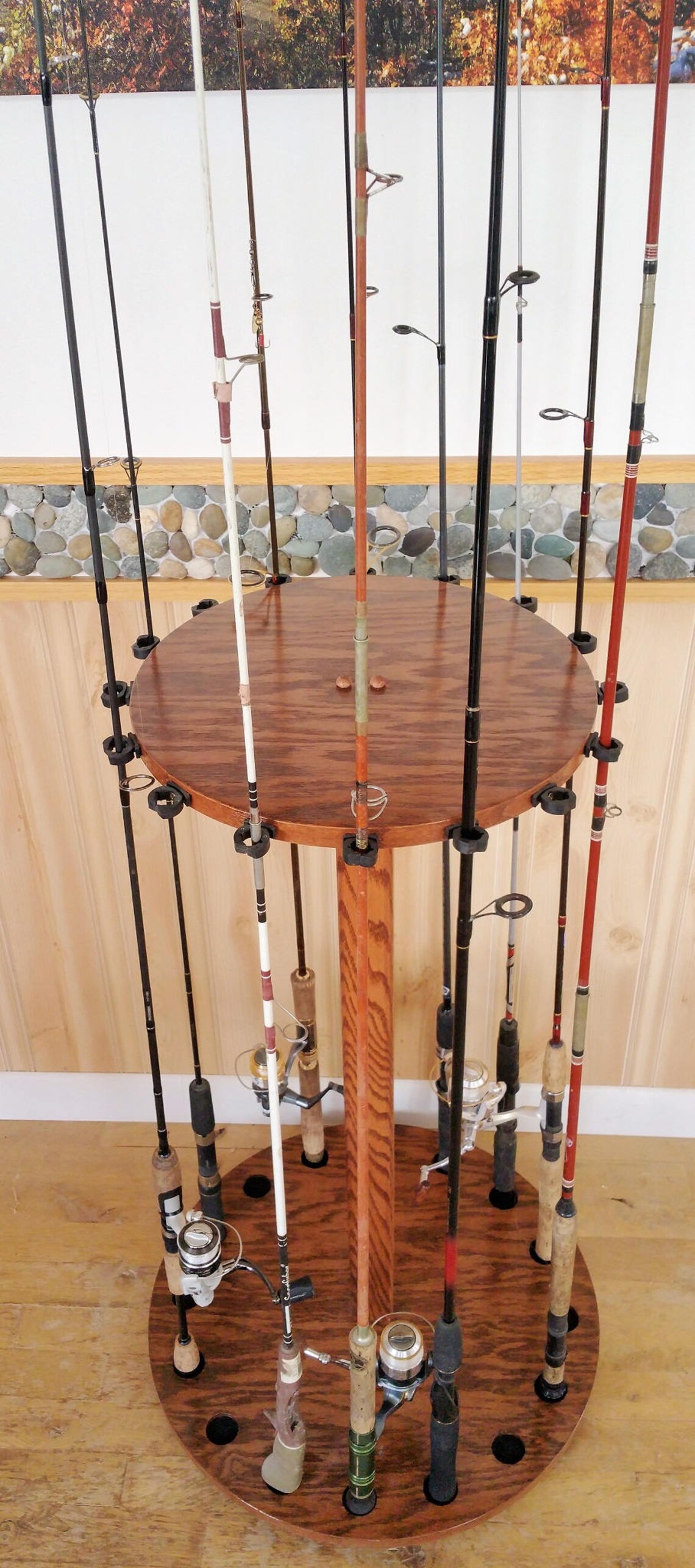 16-pole Oak Rotating Fishing Rod Reel Display 16 Place Wood Rack - Etsy