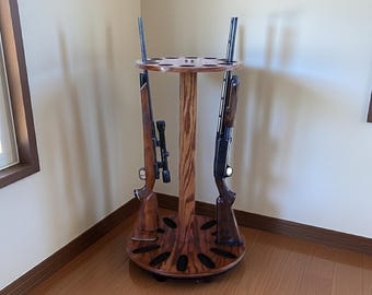 Weaver Wood Rotating Oak Gun Rack - 4-Gun Swivel Display, Handcrafted In USA