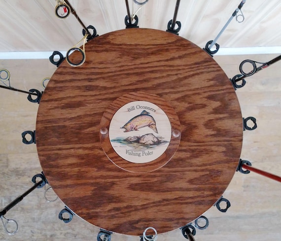 Personalized Rotating Oak Fishing Rod Reel Display Rack | Etsy