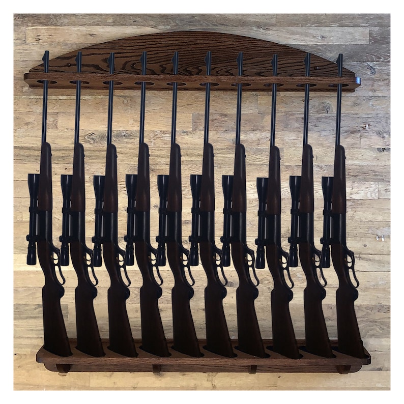 Gun Rack 10Gun Solid Oak Wall Display for Rifles and Shotguns Etsy