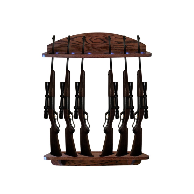 Gun Rack 6-gun Solid Oak Vertical Wall Display image 1