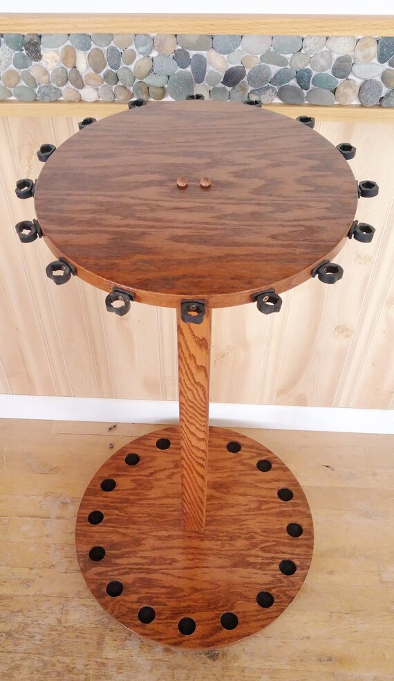 circular fishing rod holder 16-pole Oak Rotating Fishing Rod Reel Display 16 Place Wood Rack