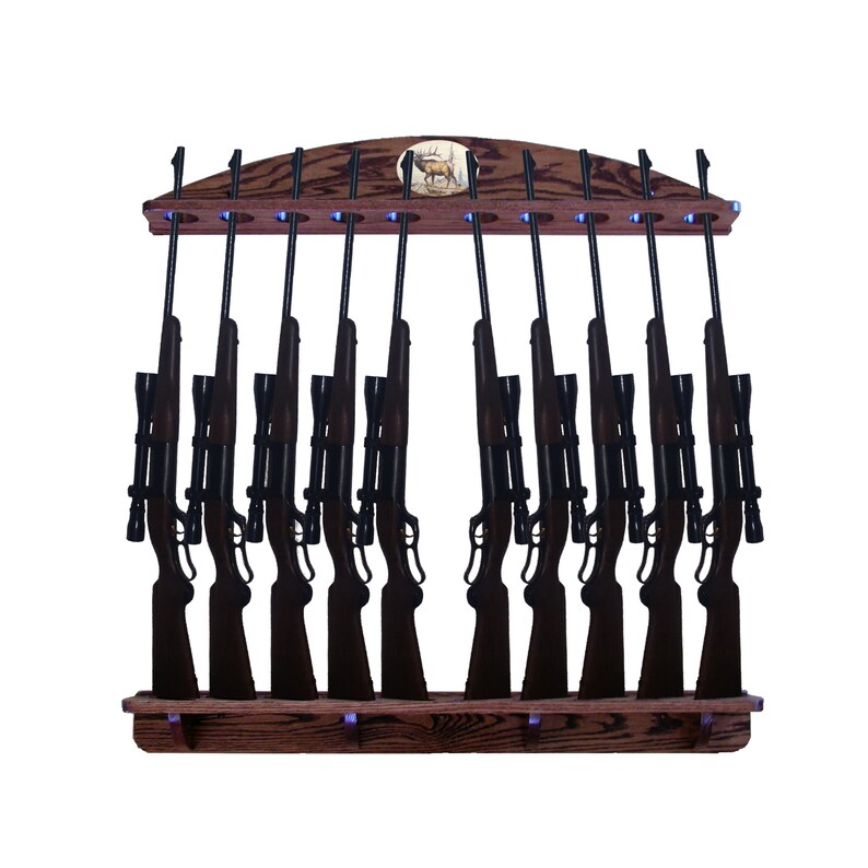 Personalized Solid Oak Wall Mount for 10 Guns, Rifles, Shotguns Customized Handmade Rack image 2