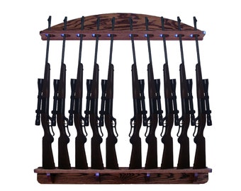 Gun Rack 10-gun Solid Oak Wall Display