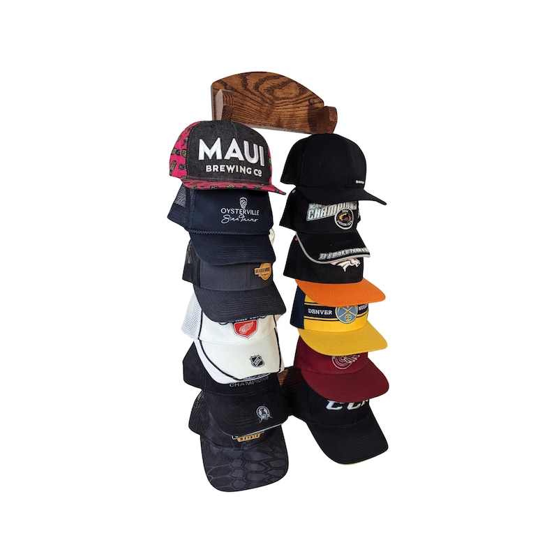 Solid Oak Hat Rack Wall Mount Baseball Cap Display Rack, Holds 12 Hats ...