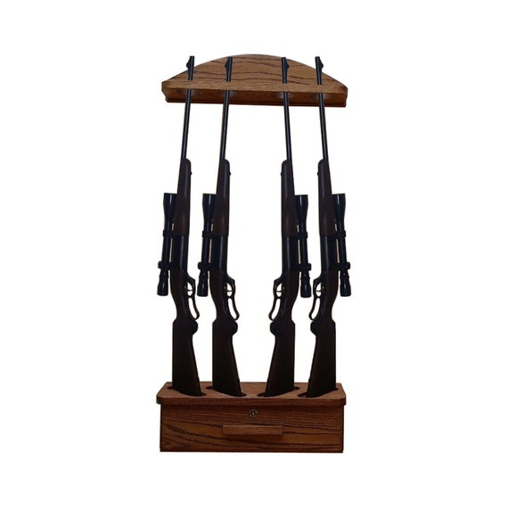 Gun Rack With Locking Ammo Cabinet 4 Gun Solid Oak Vertical Etsy