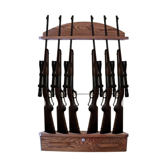 Gun Rack 6 Gun Solid Oak Gun Rack With Locking Ammo Cabinet Etsy