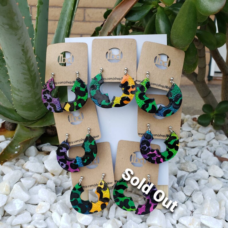 Lisa Frank inspired polymer clay earrings funky drop earrings rainbow cheetah print 90s aesthetic nostalgic jewelry