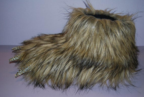 Blondie Brown Furry Slippers Toe Jams Unisex Bedroom Shoes Wide Extra Wide Feet Fantastical Monster Feet Custom Made Dragon Toes