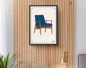 Blue Seat – Minimalist Mid-Centry Modern Design | Digital art print for download | A2, 50 x 70 cm vector illustration