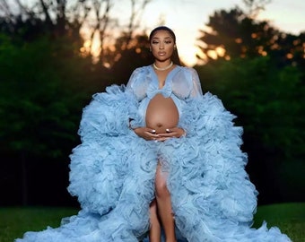 Women's Maternity Dress for Photoshoot Tulle Robe Sweetheart Long Sleeve