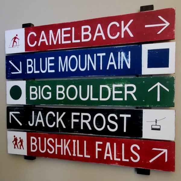 Custom Wooden Ski Trail Signs, Hand-painted, Rustic Cabin Decor, Ski and Snowboard Trail Signs, Personalized Mountain Home Sign