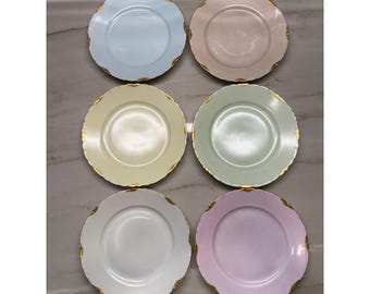 Vintage R.C. Versailles Pastel Dessert Plates Set of 6 Gold Rim Cottagecore 50's