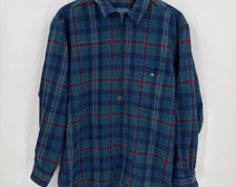 Camisa vintage para hombre Pendleton, jersey a cuadros con cremallera 3/4, talla grande, 100 % lana, años 90