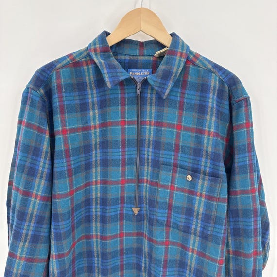 Vintage Mens Pendleton Pullover Plaid 3/4 Zip Shirt Size Large 100
